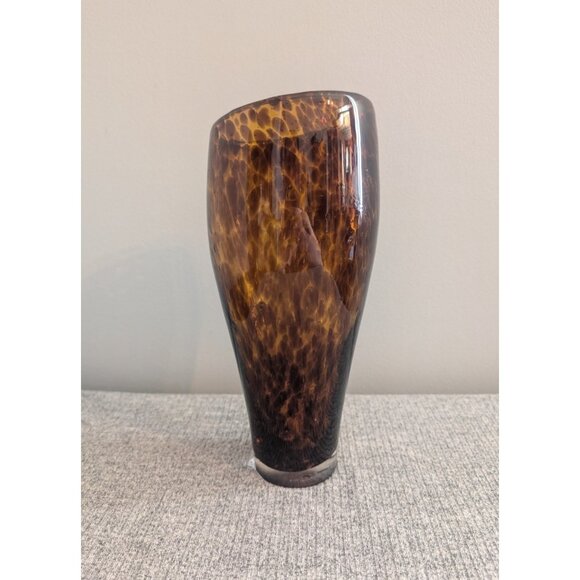Brown/Amber Spotted Leopard/Tortoiseshell Pattern 9.5" Tapered Glass Vase - Picture 2 of 6